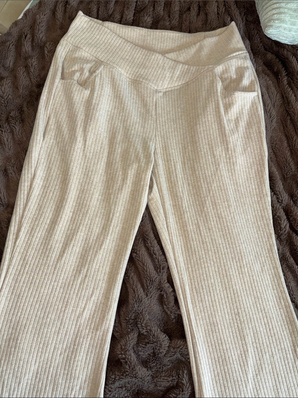 Halara Ribbed Knit Cross Waisted Wide Leg Casual Pants with Pockets